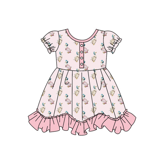 Baby Girls Pink Duck Short Sleeve Knee Length Dresses preorder(moq 5)