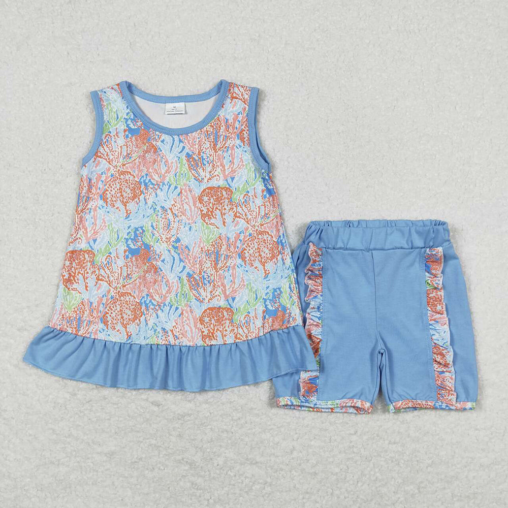 Baby Girls Water Flowers Tunic Top Ruffle Shorts Clothes Sets
