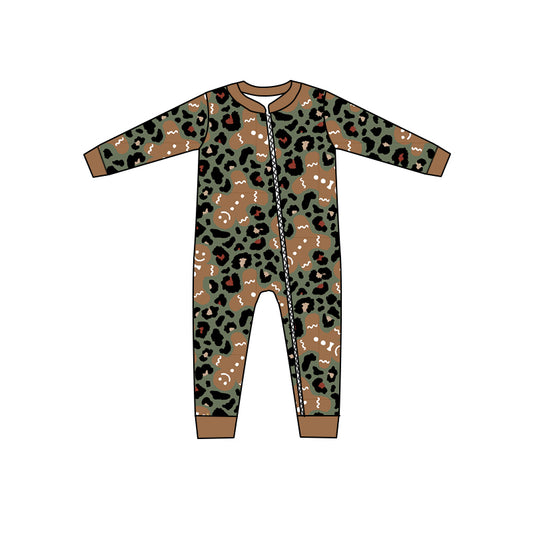 Baby Infant Long Sleeve Zip Leopard Gingerbread Sleepers Rompers preorder(moq 5)