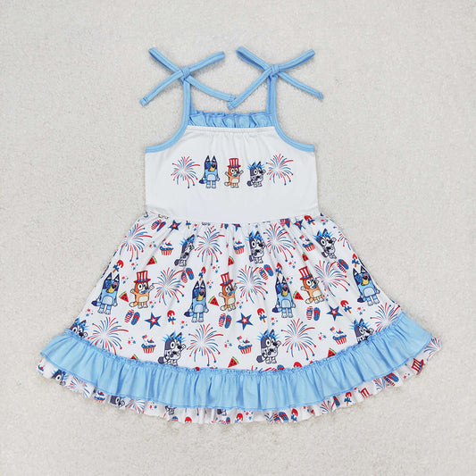 Baby Girls 4th Of July Dog Straps Knee Length Dresses