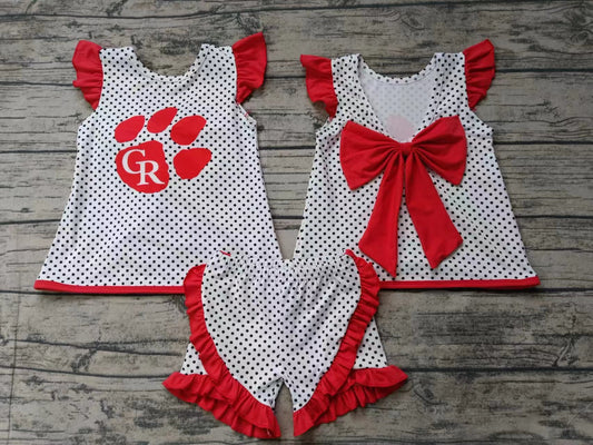 Baby Girls Team CR Red Bow Tunic Ruffle Shorts Clothes Sets Preorder(moq 5)