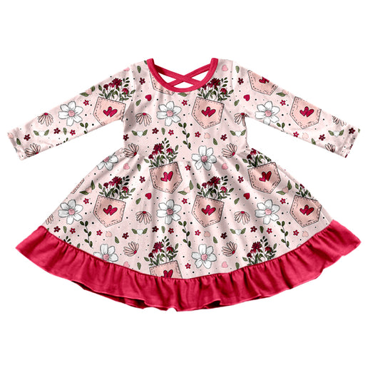 Baby Girls Long Sleeve Flowers Hearts Knee Length Dresses preorder(moq 5)