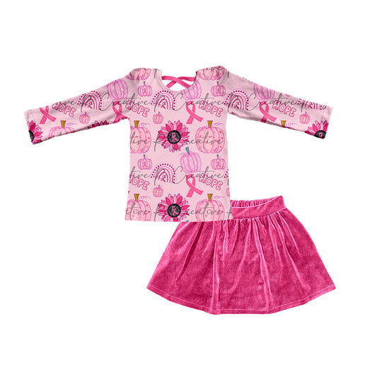 Baby Girls Pink Ribbon Shirt Skirt 2pcs Clothing Sets preorder(moq 5)