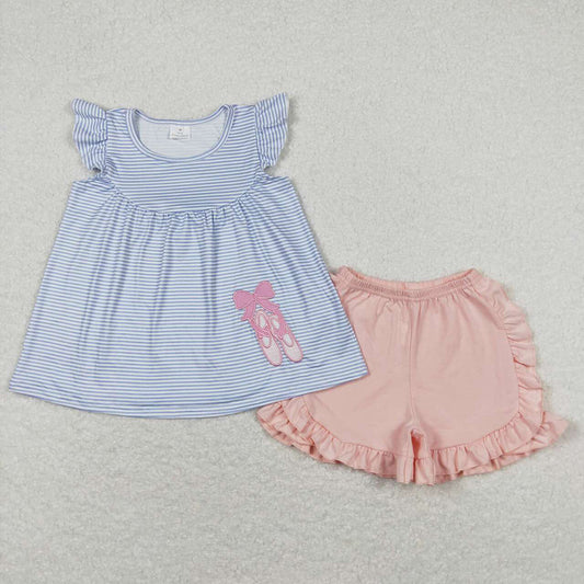 Baby Girls Dance Shoes Tunic Top Ruffle Shorts Clothes Sets