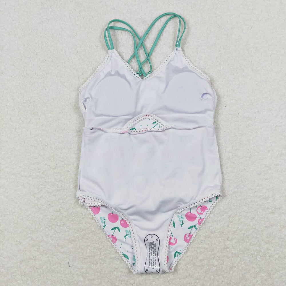 Baby Girls Cherry Pink Green Ruffle One Piece Swimsuits