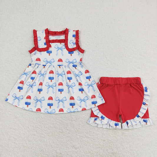Baby Girls Popstick Bows Tunic Ruffle Shorts Clothes Sets