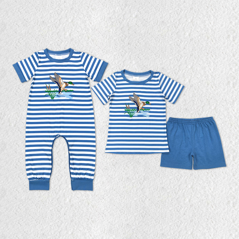 Baby Boys Blue Stripes Duck Tops Shorts Brother Clothing Sets