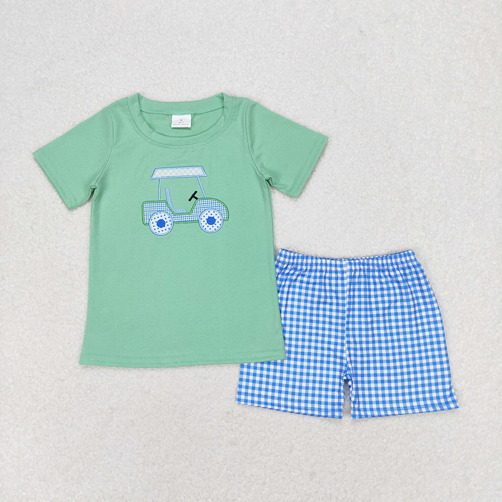 Baby Boys Golf Short Sleeve Shirt Blue Checkered Shorts Clothes Sets