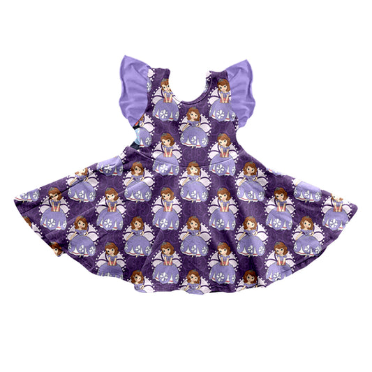 Baby Girls Purple Princess Flutter Sleeve Knee Length Dresses preorder(moq 5)