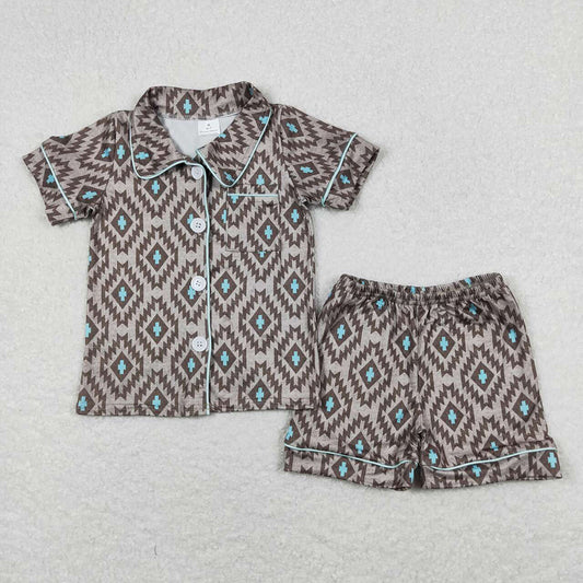 Baby Girls Boys Western Aztec Buttons Shirts Shorts Pajamas Clothes Sets