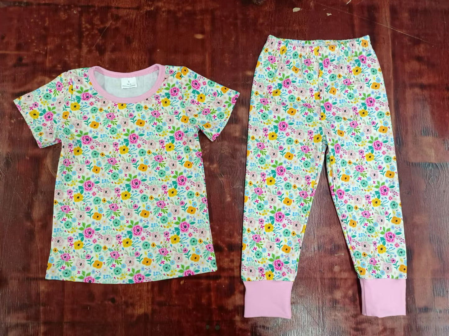 Baby Girls Pink Flowers Shirt Top Pants Pajamas Clothes Sets preorder(moq 5)