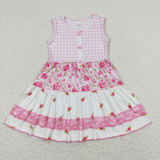 Baby Girls Sleeveless Floral Pink Lace Ruffle Knee Length Dresses