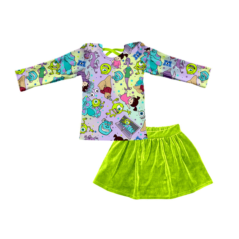 Baby Girls Monster Green Skirt 2pcs Clothing Sets preorder(moq 5)