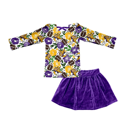 Baby Girls Purple Flowers Football Skirt 2pcs Clothing Sets preorder(moq 5)