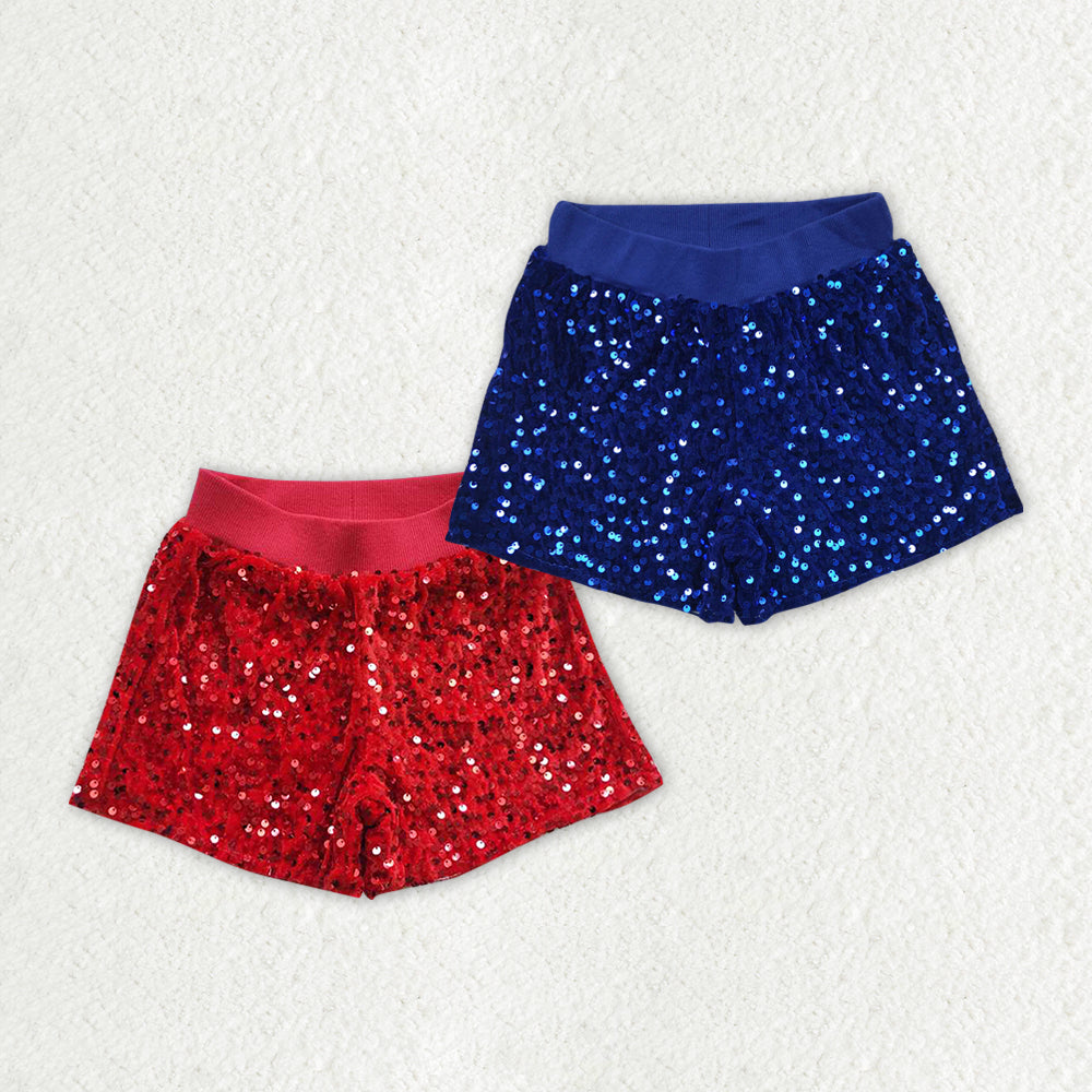Baby Girls Red Blue Sibling Sister Sequin Summer Shorts