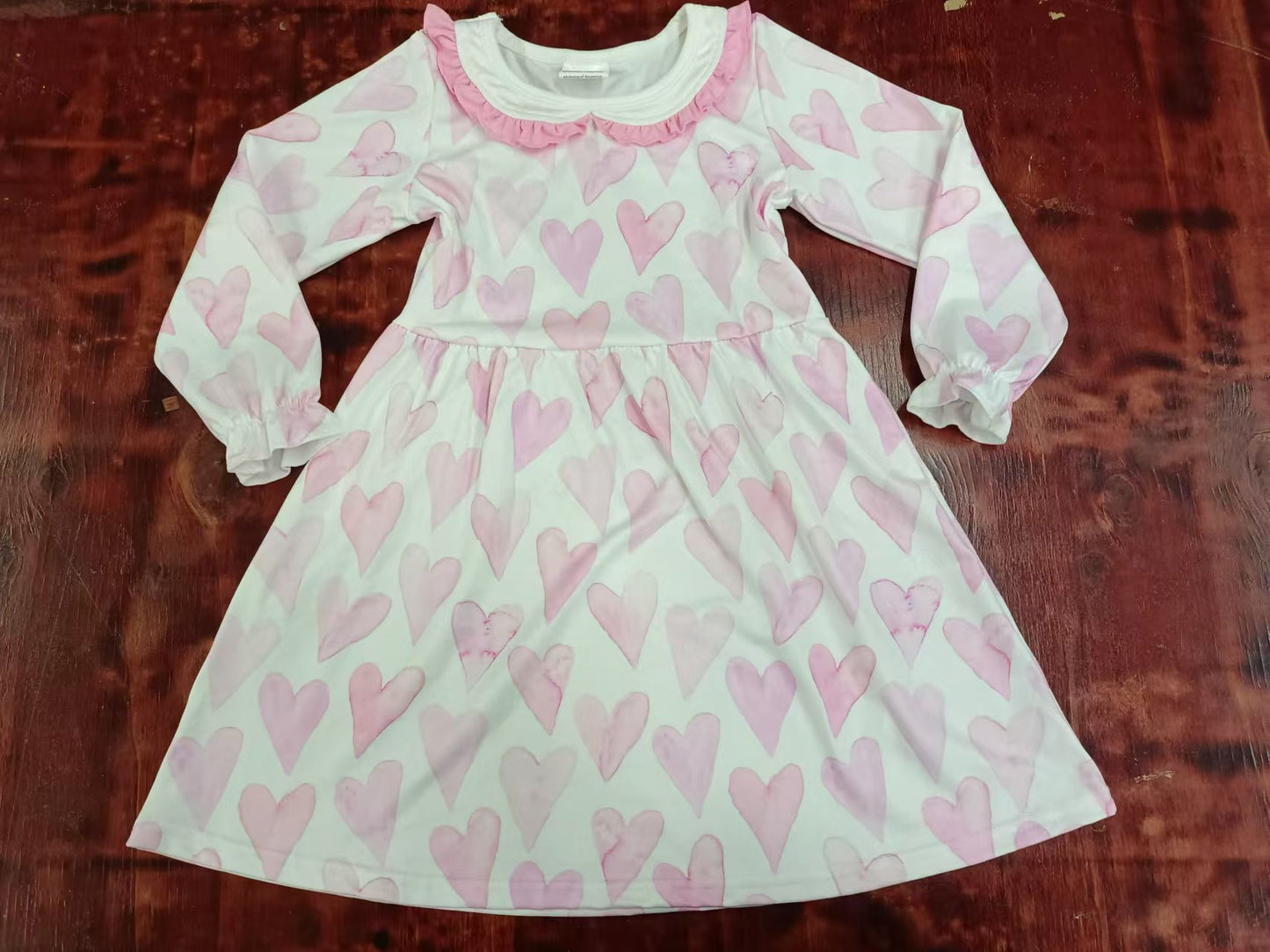 Baby Girls Valentines Pink Hearts Ruffles Knee Length Dresses preorder(MOQ 5)