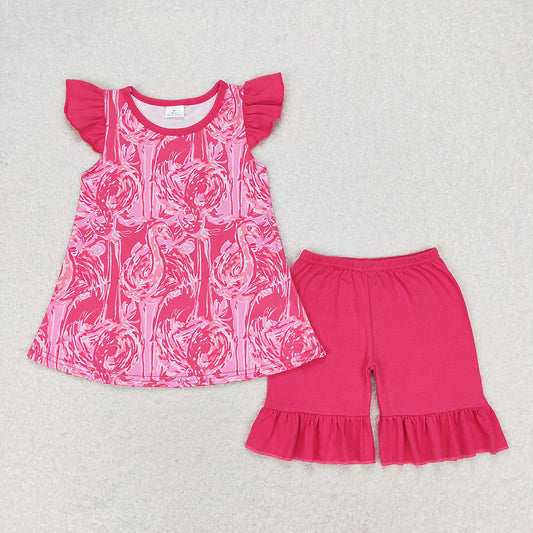Baby Girls Flamingo Pink Tunic Ruffle Shorts Clothes Sets