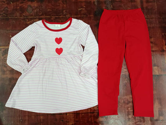 Baby Girls Valentines Hearts Tunic Top Legging Pants Clothes Sets preorder(moq 5)