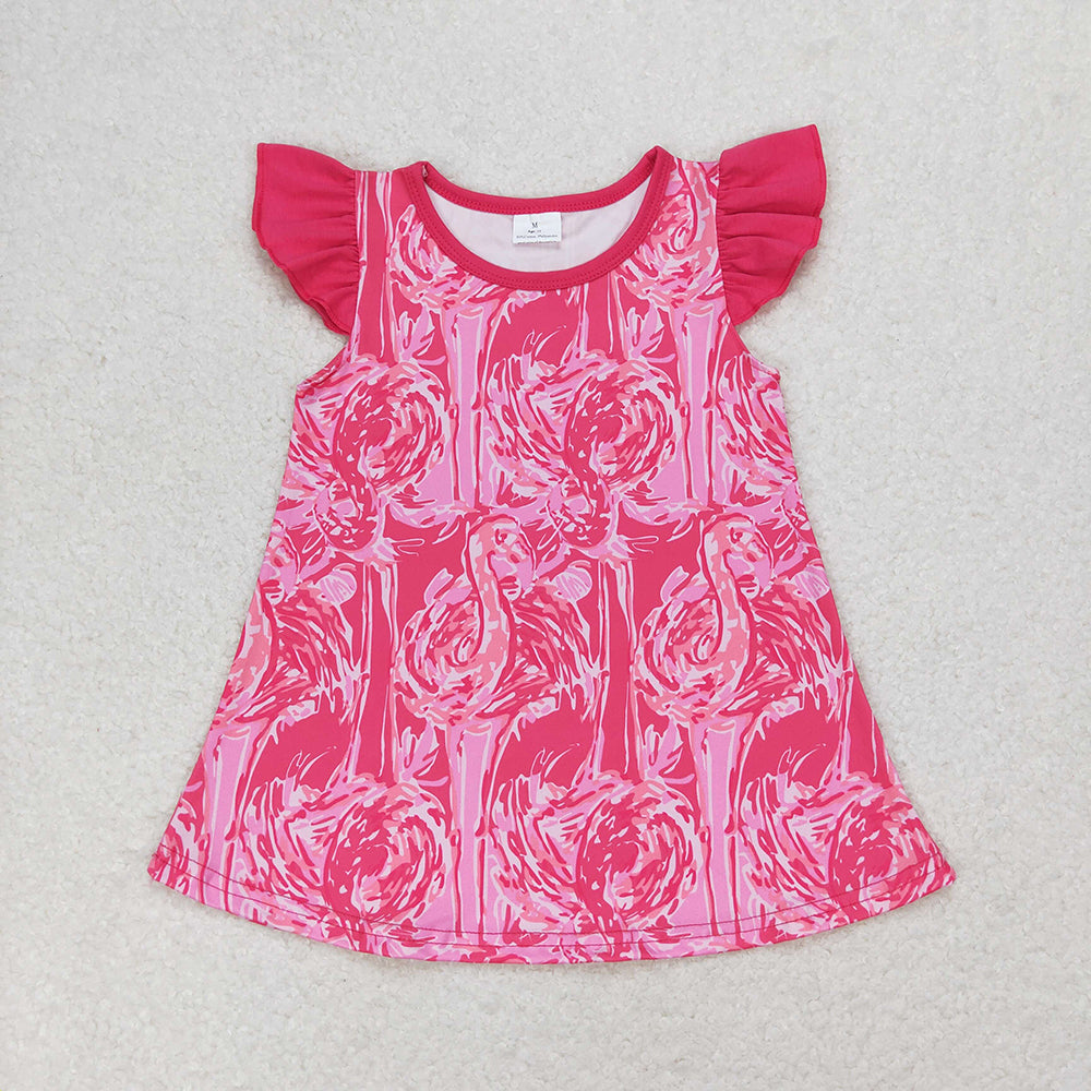 Baby Girls Pink Flamingo Flutter Sleeve Tunic Tops