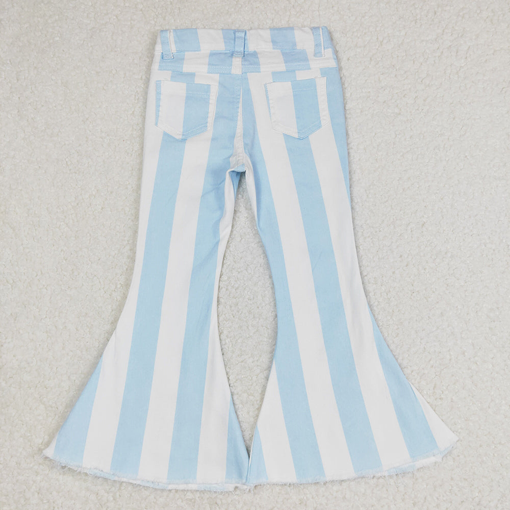 Mommy and Me Baby Girls Blue Stripes Bell Flare Denim Pants