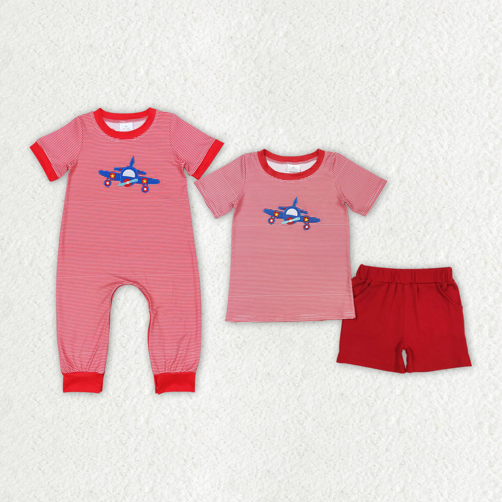 Baby Boys Plane Sibling Brother Rompers Outfits Clothes Sets