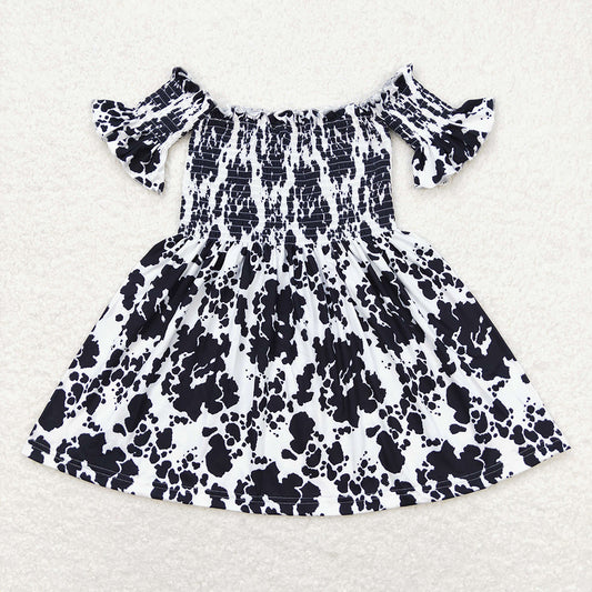 Baby Girls Cow Print Elastic Short Sleeve Knee Length Dresses