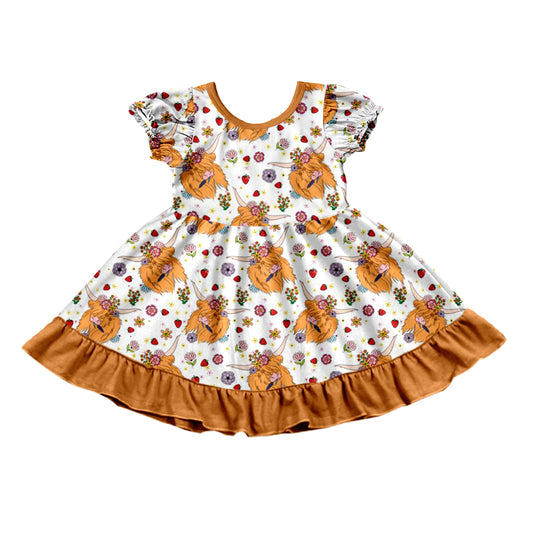 Baby Girls Highland Cow Brown Knee Length Dresses preorder(moq 5)