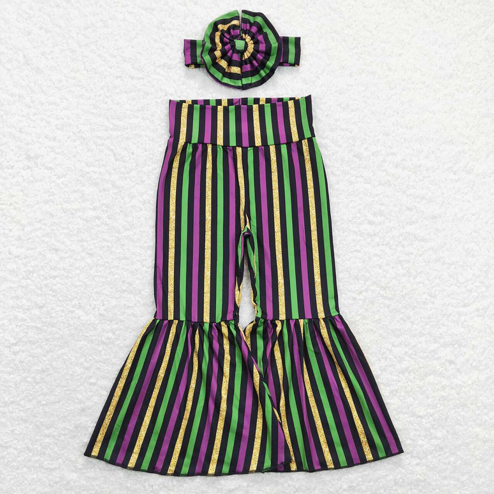 Baby Girls Mardi Gras Stripes Bell Bottom Pants