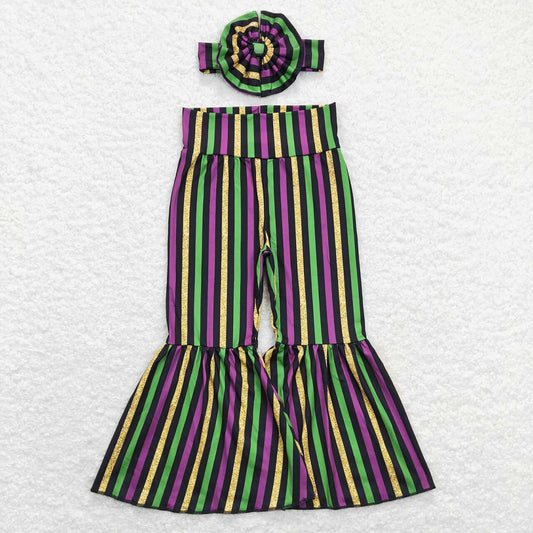 Baby Girls Mardi Gras Stripes Bell Bottom Pants