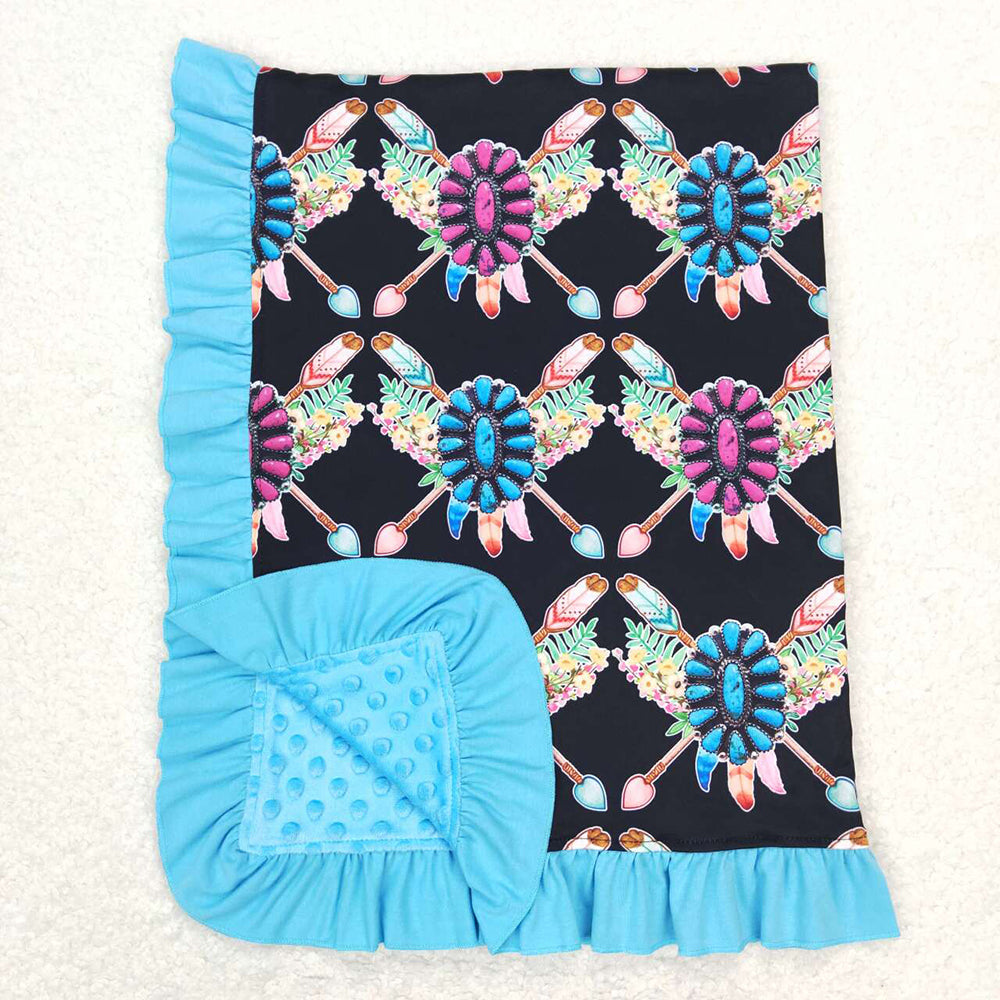 Baby Girls Western Turquoise Flowers Blankets