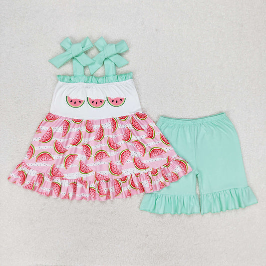 Baby Girls Watermelon Straps Tunic Ruffle Shorts Clothes Sets