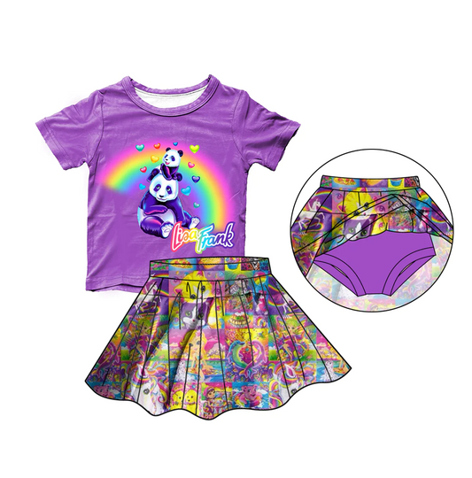 Baby Girls Cartoon Panda Purple Shirt Bummie Skirts Outfits Sets Preorder (moq 5)