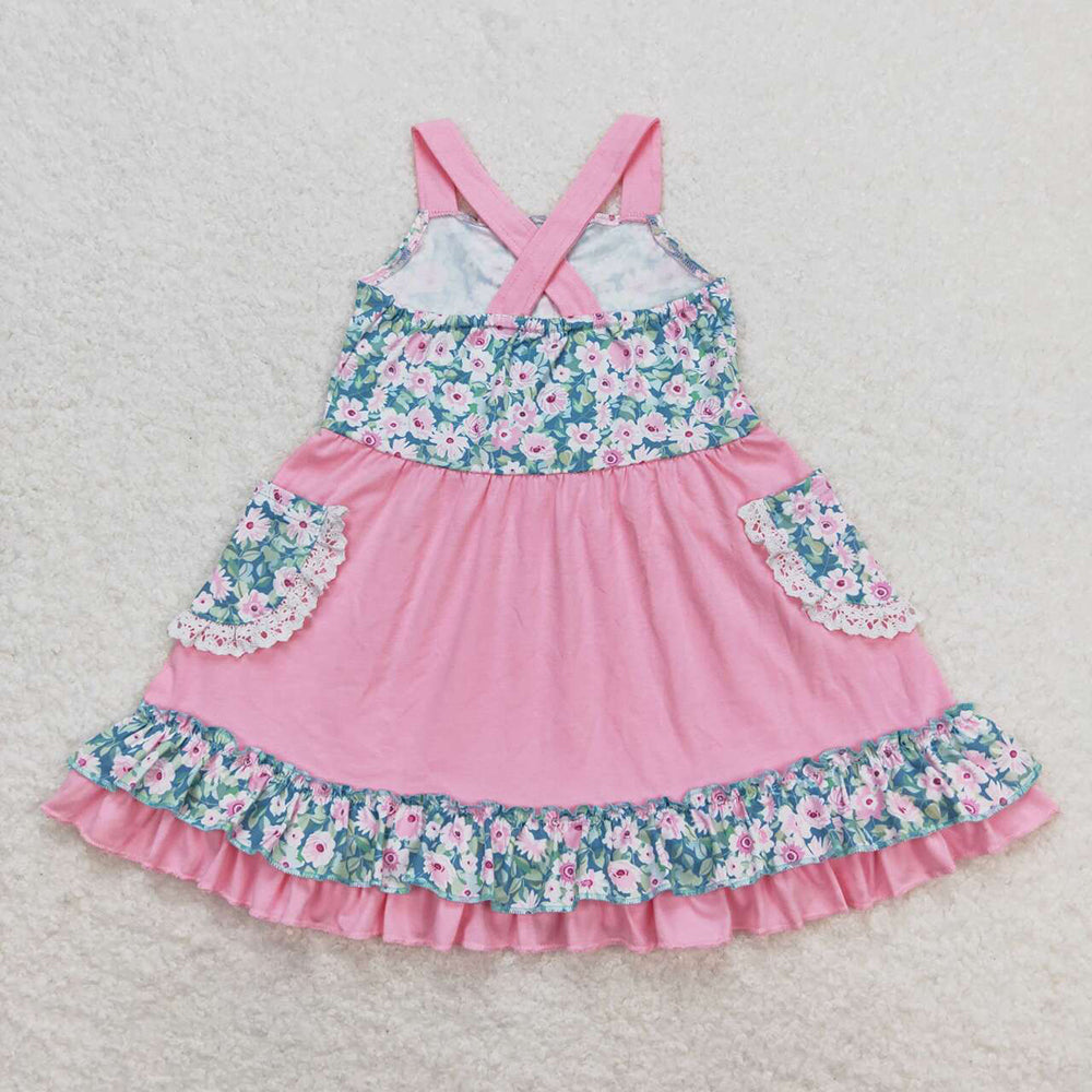 Baby Girls Pink Floral Pockets Knee Length Dresses