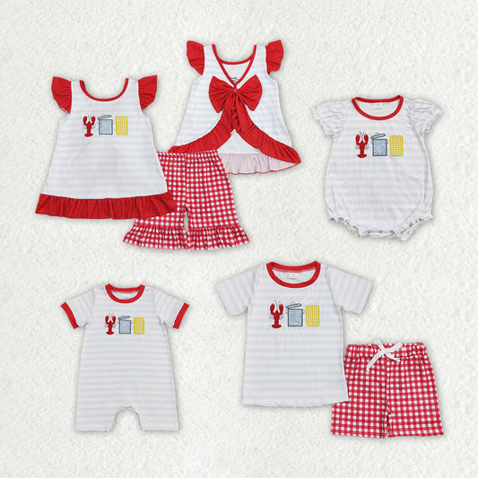 Baby Girls Crawfish Boiled Spring Sibling Rompers Clothes Sets