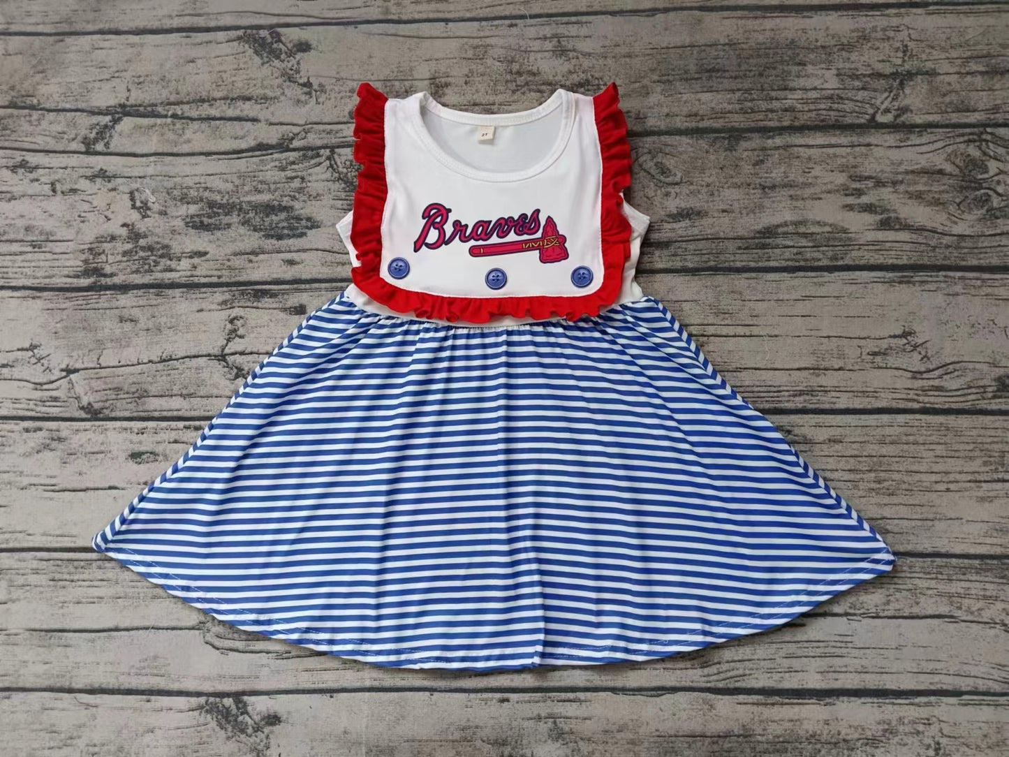 Baby Girls Braves Team Knee Length Dresses Preorder(moq 5)