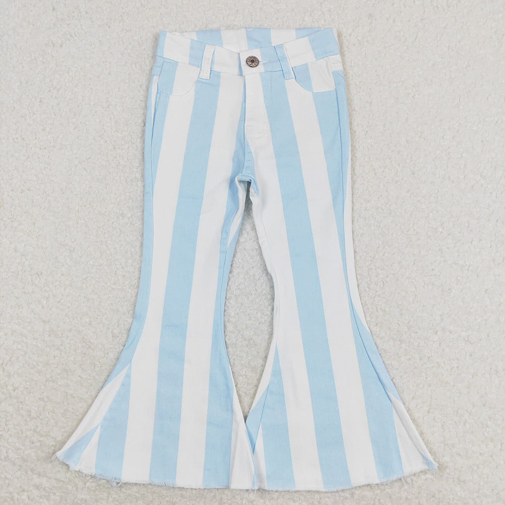 Mommy and Me Baby Girls Blue Stripes Bell Flare Denim Pants