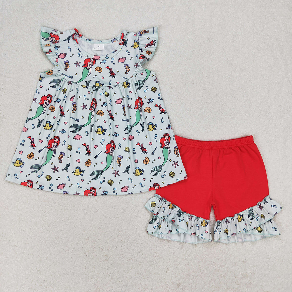 Baby Girls Mermaid Tunic Top Ruffle Shorts Clothes Sets