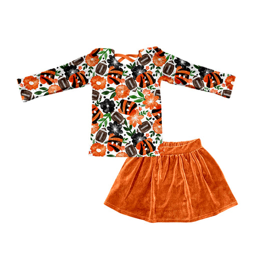 Baby Girls Orange Flowers Football Skirt 2pcs Clothing Sets preorder(moq 5)