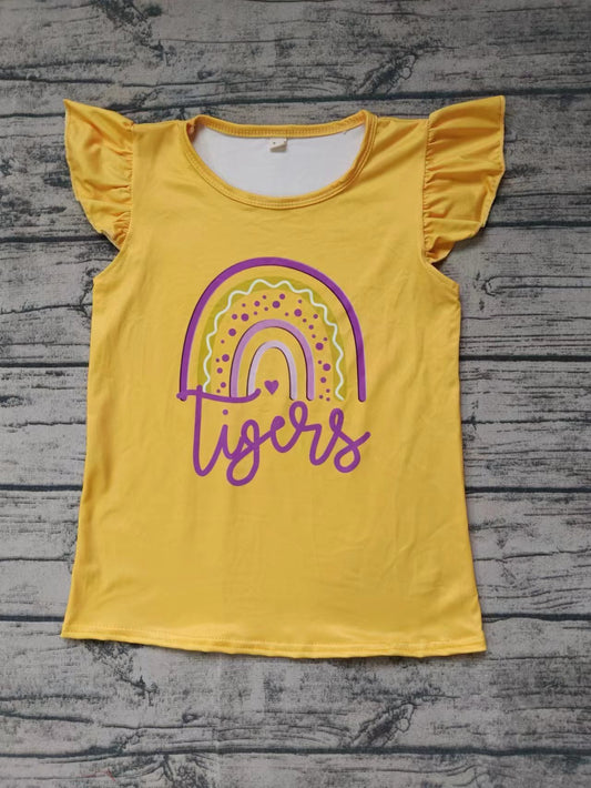 Baby Girls Tigers Rainbow Team Flutter Sleeve Tee Shirts Tops Preorder(moq 5)