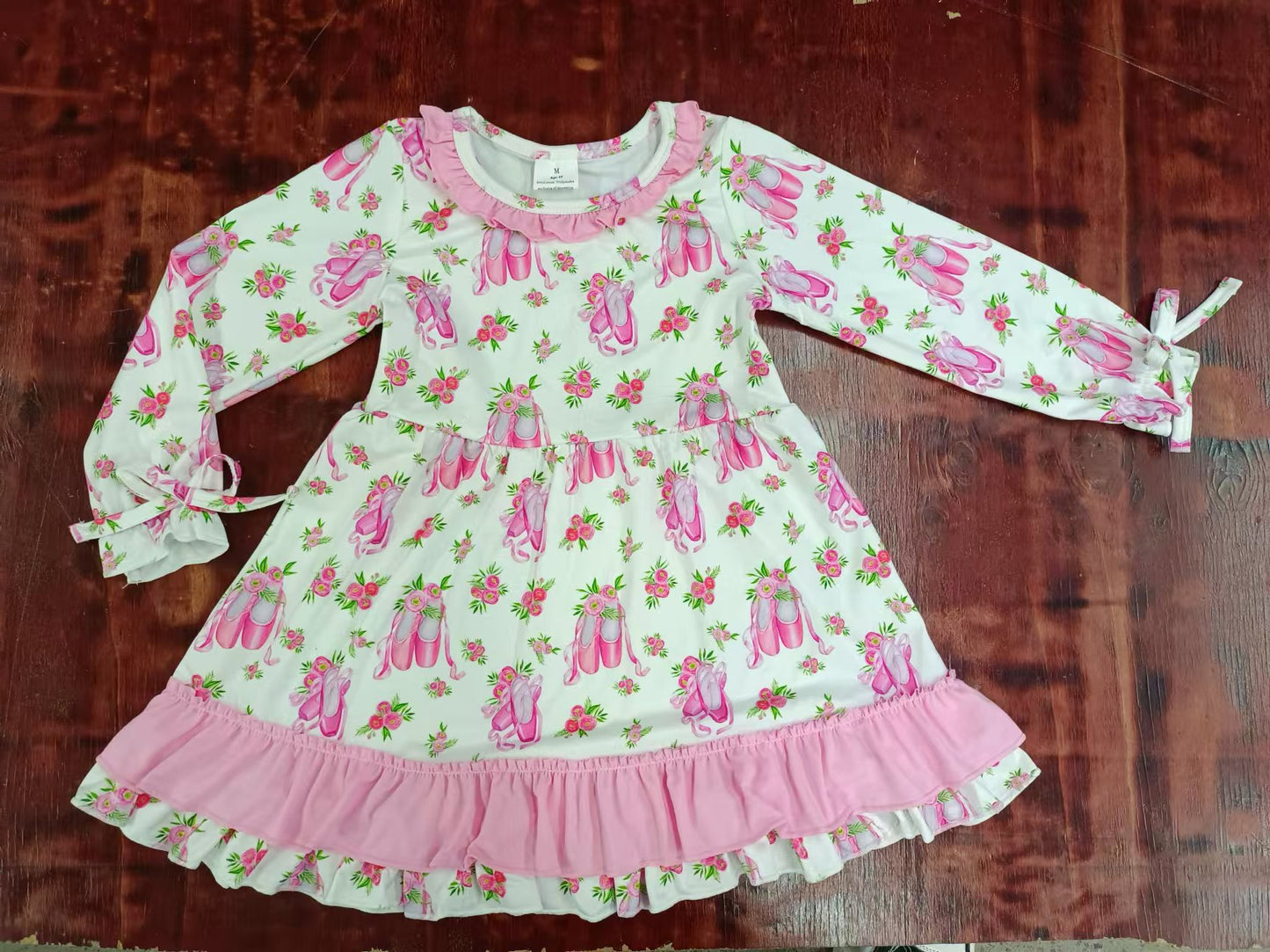 Baby Girls Valentines Pink Ballets Flowers Ruffles Knee Length Dresses preorder(MOQ 5)