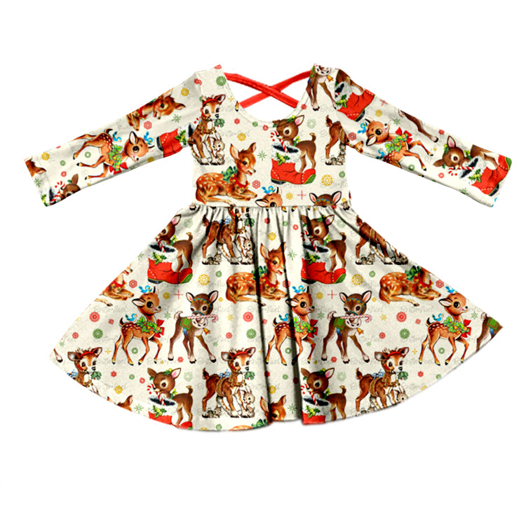 Baby Girls Christmas Deer  knee length Dresses preorder(moq 5)