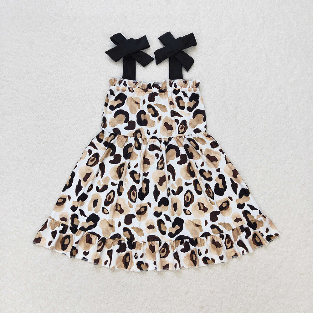 Baby Girls Straps Gold Leopard Knee Length Dresses