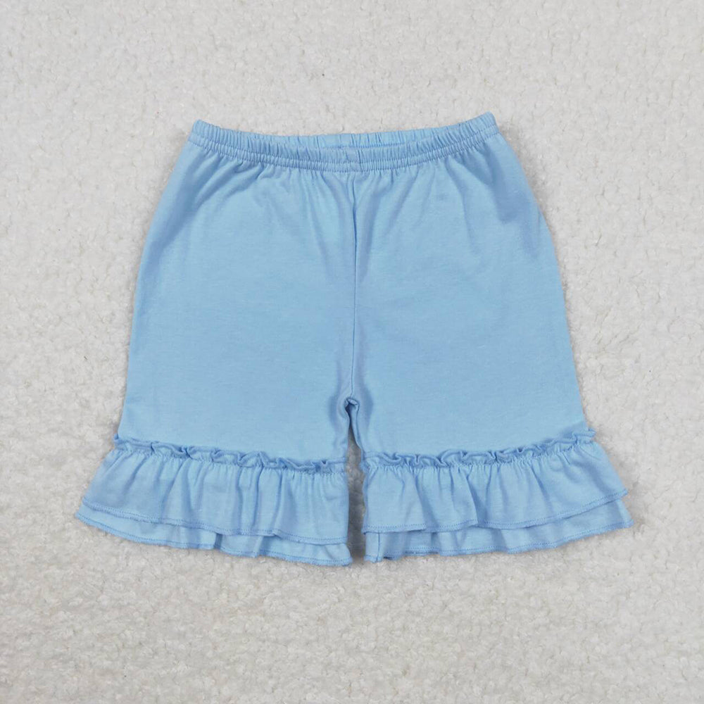 Baby Girls Summer Light Blue Cotton Double Ruffle Shorts