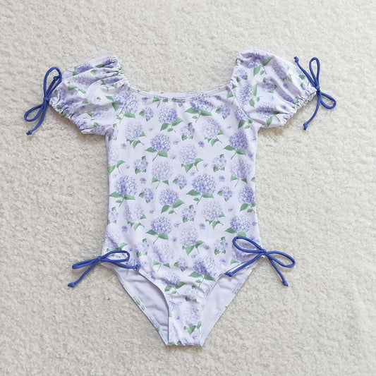 Baby Girls Summer Lavender Flowers Branches One Piece Swimsuits