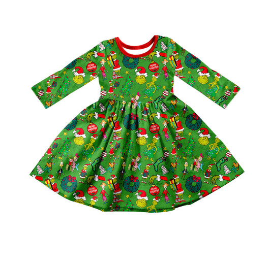 Baby Girls Christmas Green Face Twirl Dresses preorder(moq 5)