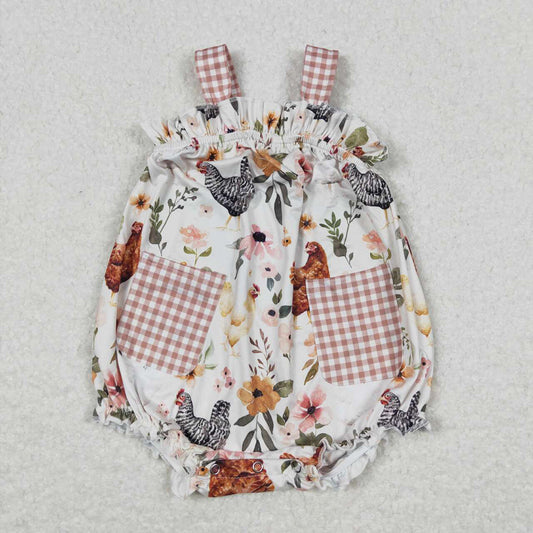 Baby Infant Girls Chicken Flowers Pockets Rompers