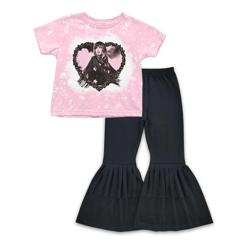 Baby Girls Short Sleeve Pink Singer Tee Shirt Bell Tassel Pants Sets preorder(moq 5)