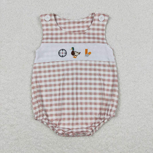 Baby Infant Boys Brown Checkered Duck Rompers