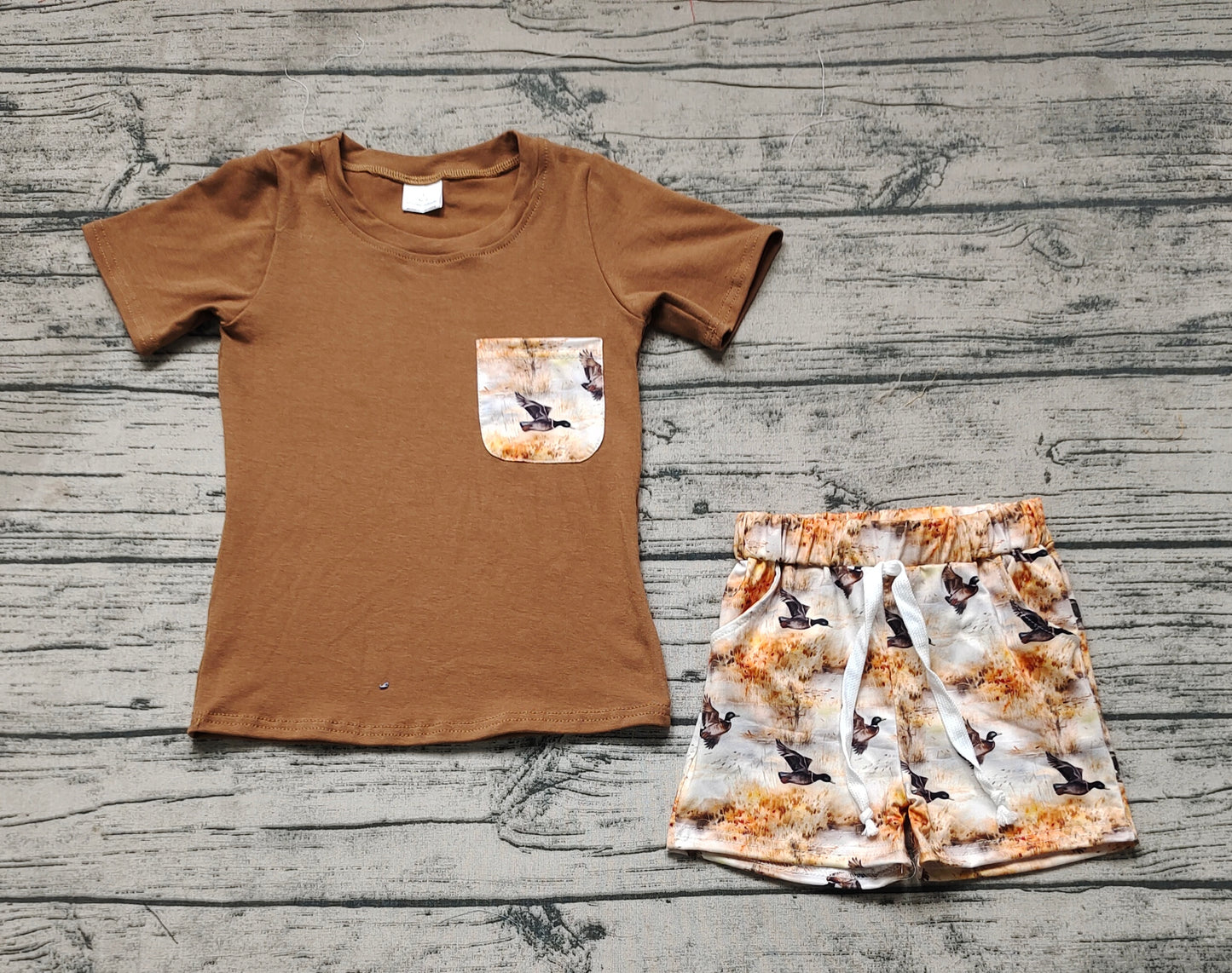 Baby Boys Brown Pocket Shirt Top Ducks Shorts Clothes Sets