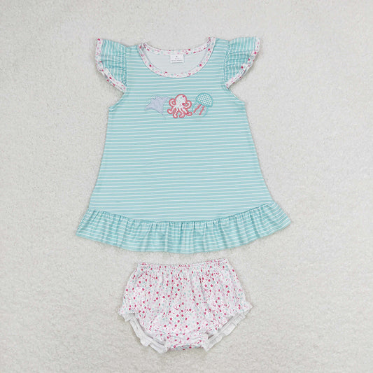 Baby Girls Octopus Blue Stripes Tunic Top Bummies Clothes Sets
